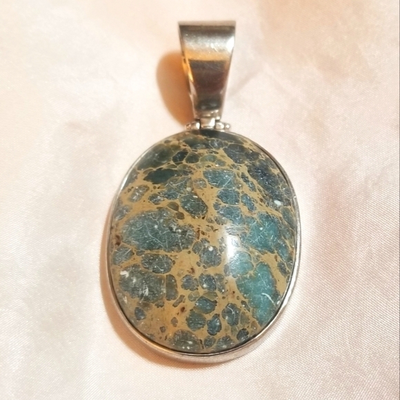Vintage Jewelry - ALUMA Ocean Jasper Sterling Enhancer Pendant